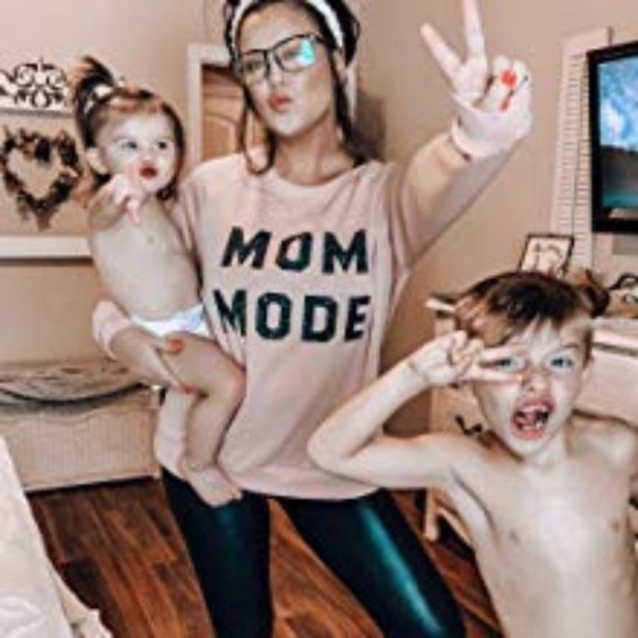 "Mom Mode" Sweatshirt - Light Peachy Pink Pullover - Picture 7 of 8